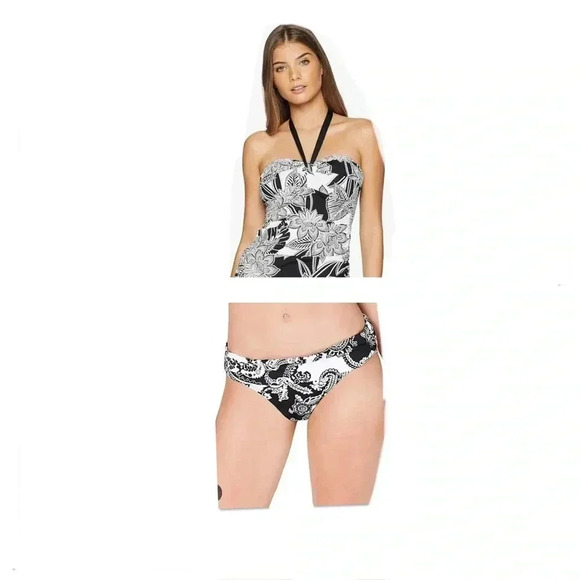 Lauren Ralph Lauren Black Graphic Floral Twist Tankini Swimsuit Sz 8 Bottom Sz 6 - Picture 1 of 9